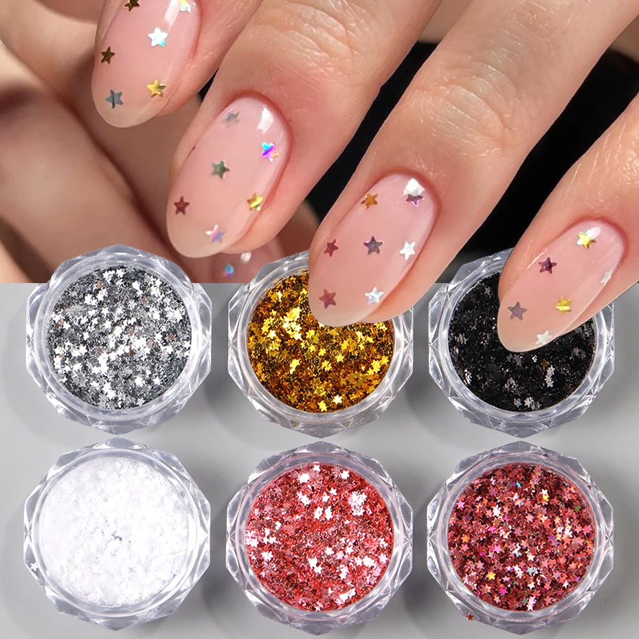 6 個 Y2K タイニー スター ネイル アート フレーク ゴールデン シルバー ピンク スモール ミニ ペンタグラム ネイル シーキュン ホログラフィック グリッター デザイン デコレーション