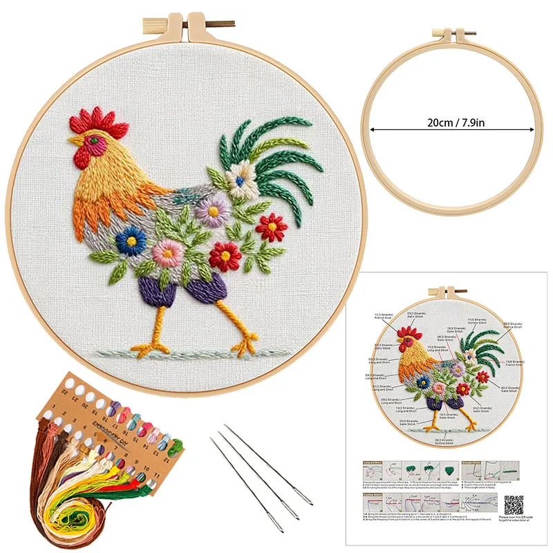 Funny Animal Embroidery Kits for Beginners,Cross Stitch Kit for Adults,DIY Needlepoint with Hens and Flower Pattern Handy Sewing view 2