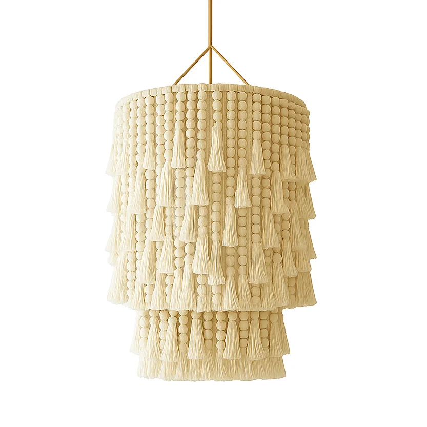 #￥Modern Tiered Cotton Eco-Friendly Pendant Lamp Chandelier Ceiling Light Fixture Macrame Wall Hangings Art Design Living Room