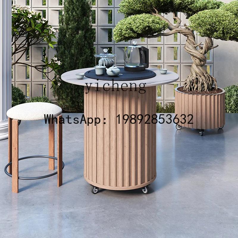 

Многофункциональный круглый мобильный журнальный столик из алюминиевого сплава с водонепроницаемым и солнцезащитным кремом для улицы, двора, балкона