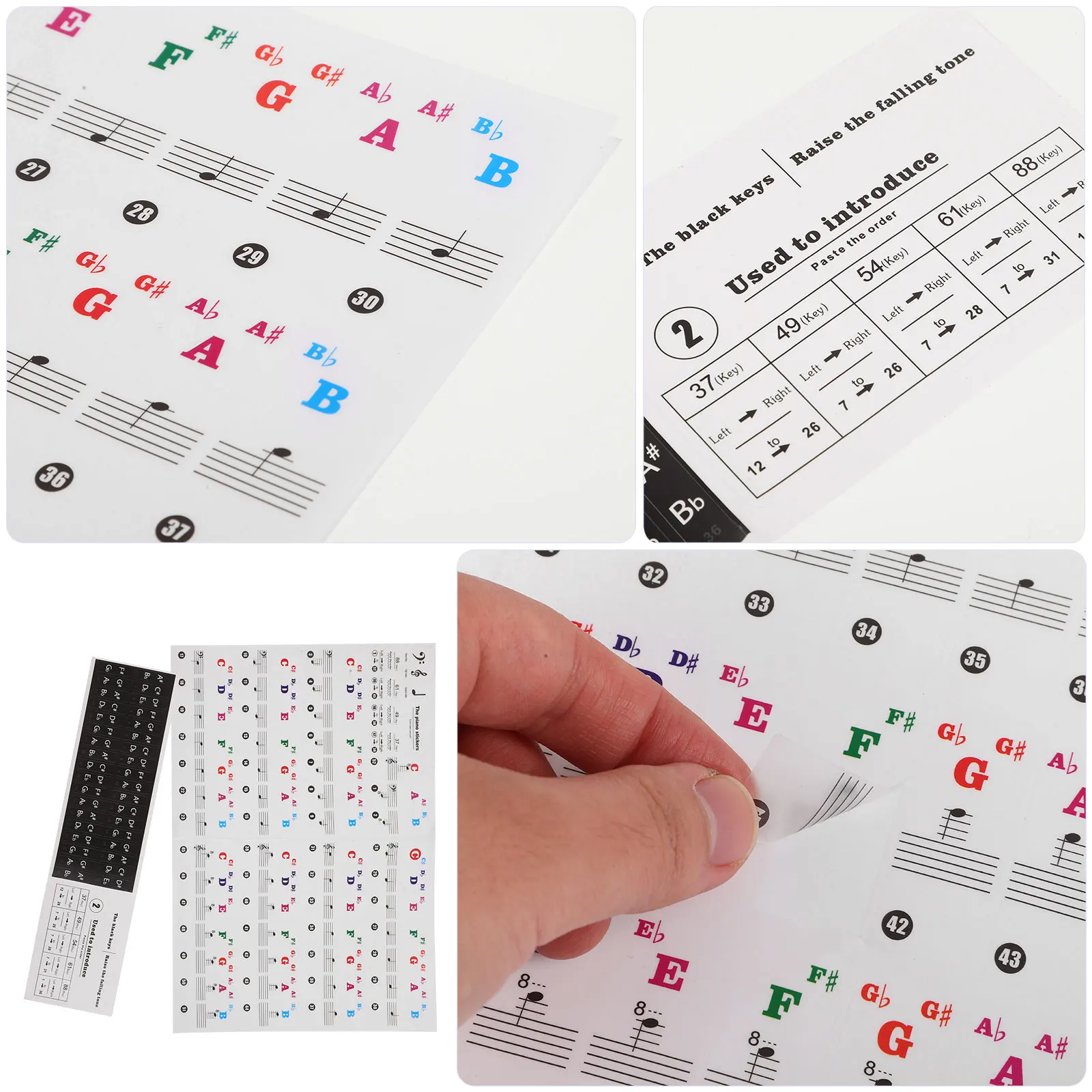 

2 Sheets Removable Keyboard Sticker Piano Accessories Staff Baby Colorful Stickers