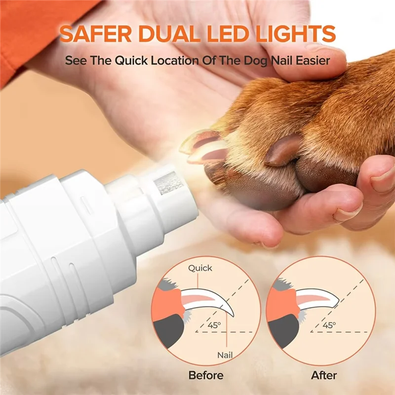 ABVJ-電動ペット爪切り充電式静音ライト付き猫の足爪グルーミングトリマーツール猫犬足グラインダー用