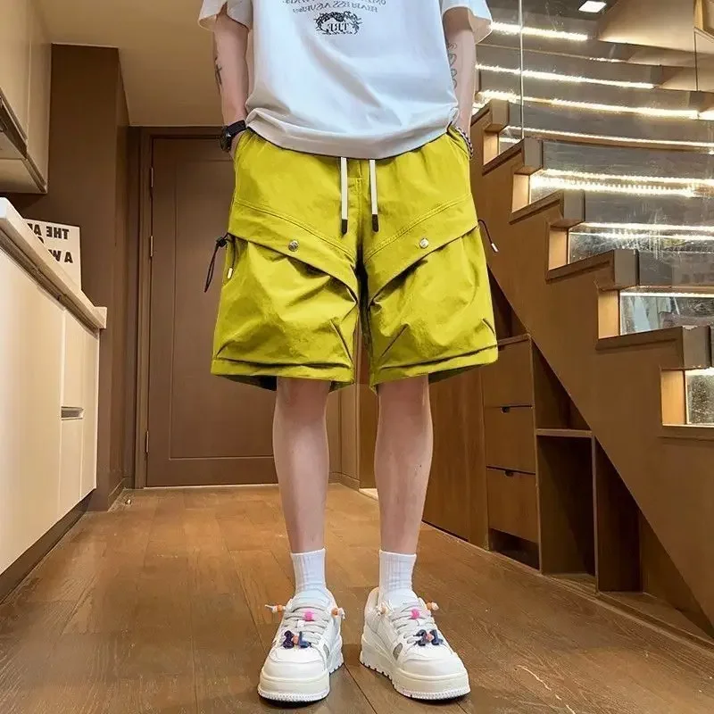 

Мужские короткие брюки, однотонные, с завязками, свободные мужские шорты-карго, большие размеры, широкая мешковатая одежда с эластичной резинкой на талии