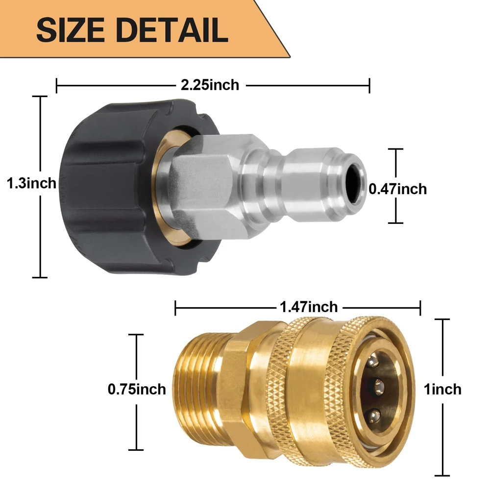 Imagem -02 - Kit Adaptador Lavadora de Pressão Conexão Rápida Latão Arruela de Alta Pressão e Mangueira M22 15 mm M22 14 mm a 8