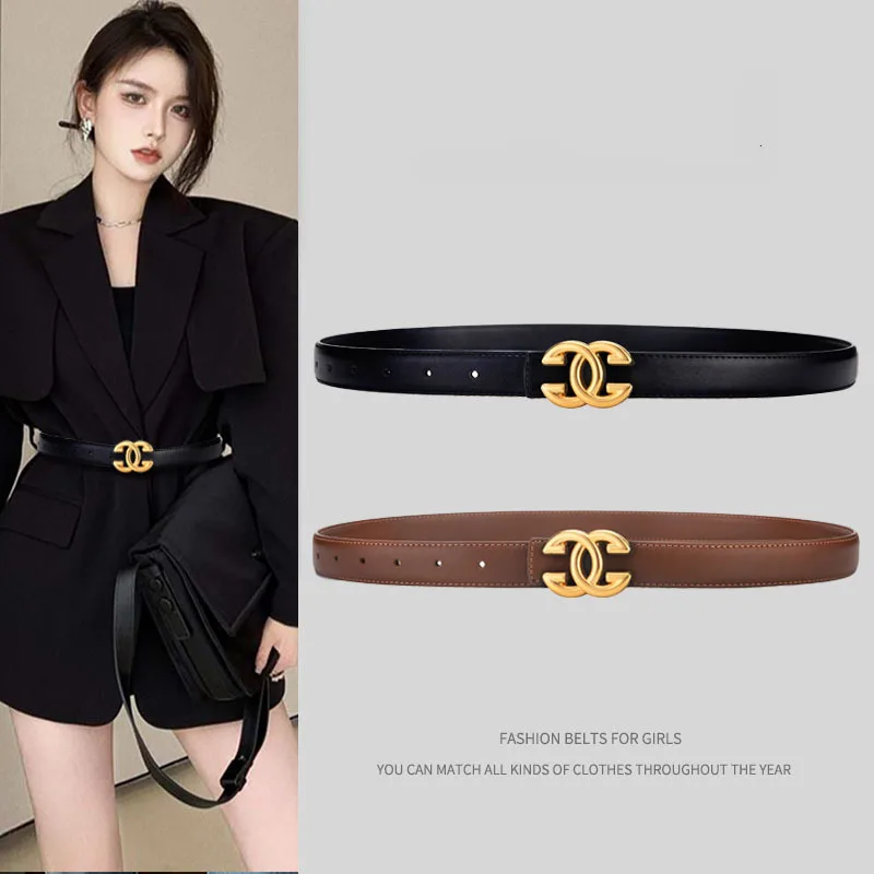 Ladies belt, letter alloy buckle, durable retro versatile belt, trendy fashion and leisure, young women's belt gift