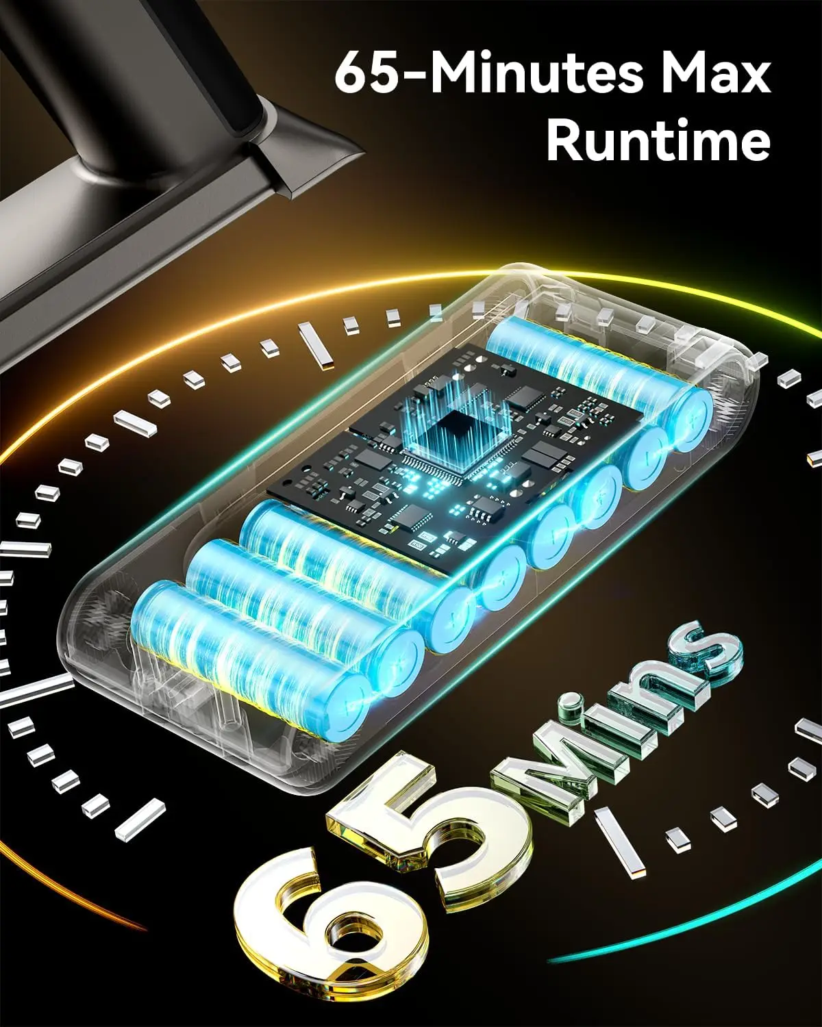 Aspirador de pó sem fio 50KPA, tempo de execução de 65 minutos, copo de poeira XL, escova anti-emaranhado, display LED, autônomo, para madeira dura, carpete,