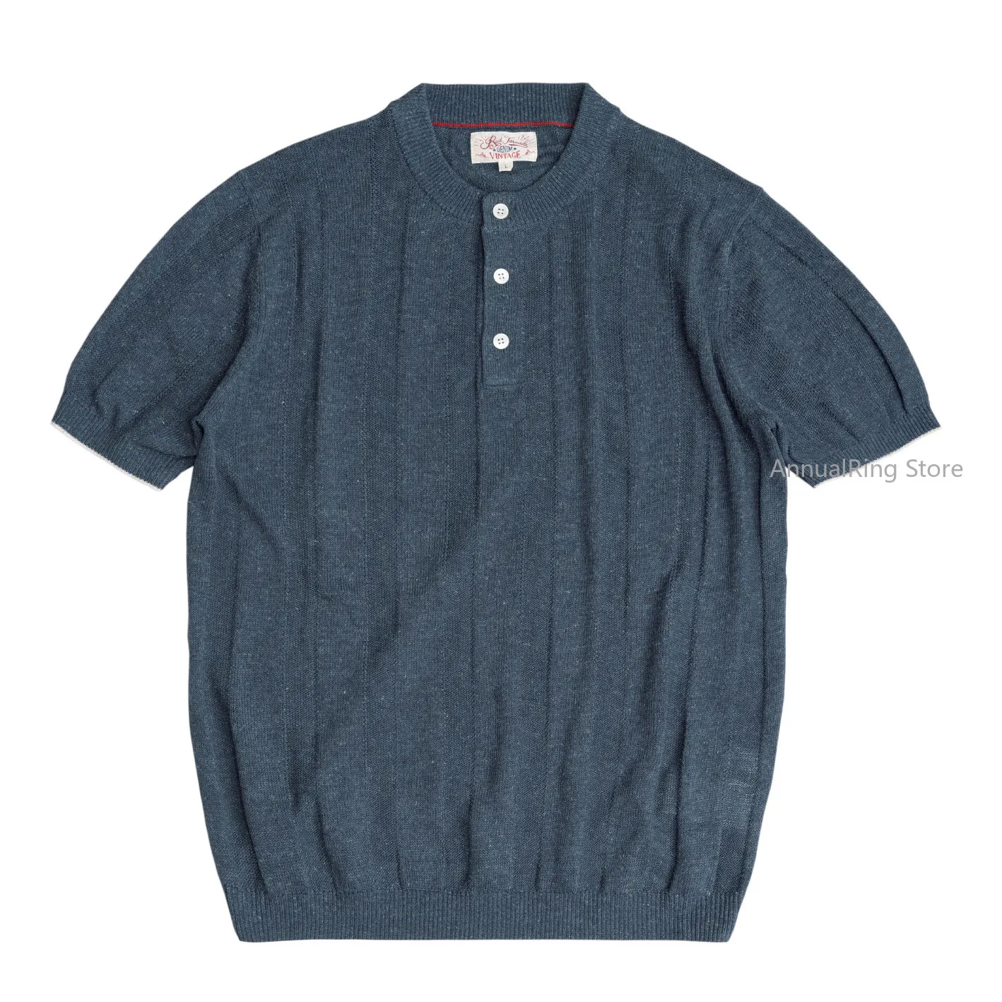 Red Wind Linen Knit Henley Shirt Men Soft Lyocell Blend Casual Short Sleeve T-Shirt Old Money Style