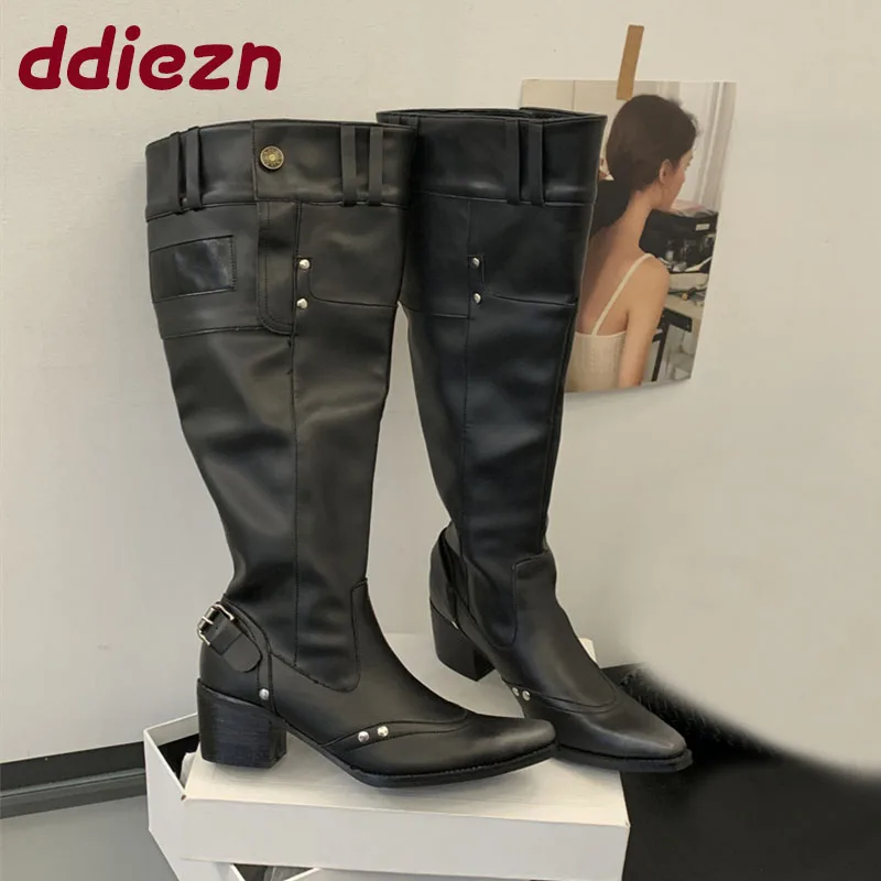 fashion-buckle-women-knee-high-western-boots-with-heels-shoes-female-pointed-toe-footwear-modern-ladies-long-booties-pumps-shoes