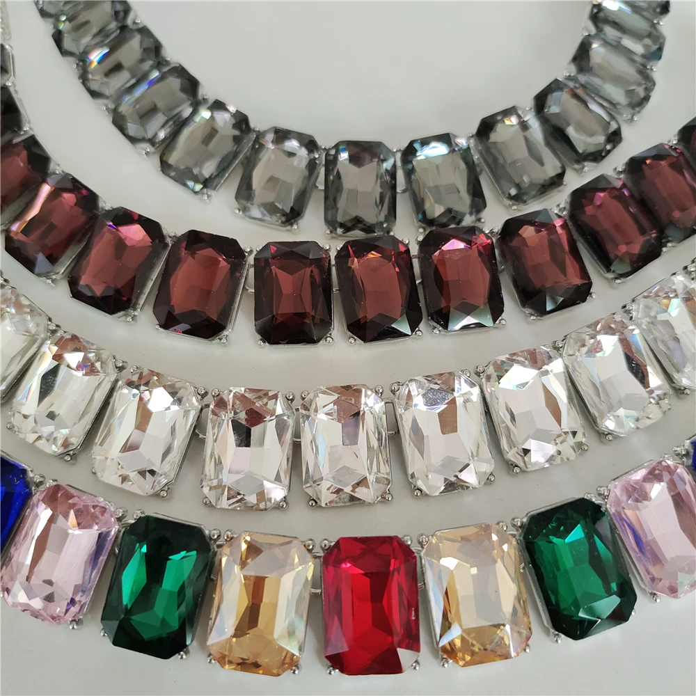 2026 New Fashion Gray Square Glass Crystal Choker Necklace Earrings Women Jewelry Sets Korean Statement Large Collar Necklace