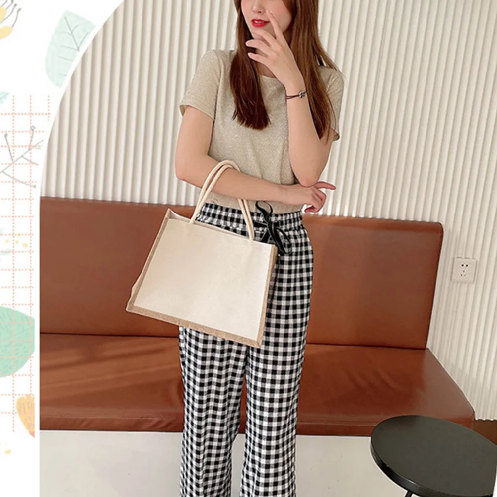 Damska torba podróżna o dużej pojemności, płócienna torba z górnym uchwytem, jutowa torba w kontrastowym kolorze, damska torba codzienna