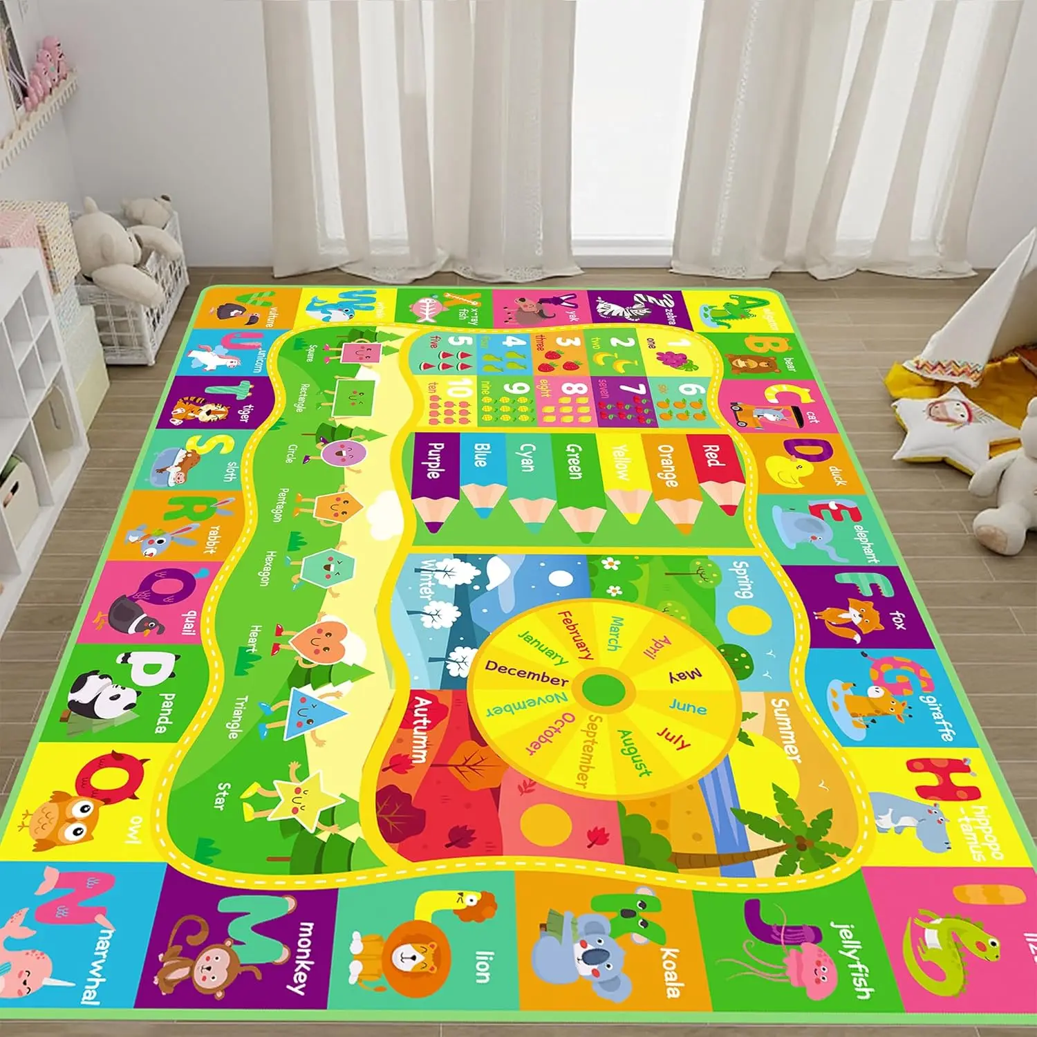 VIKAMA  Play Rug Baby Floor Mat Cute Educational Kids Carpet Non-Slip Kids Classroom Rug for Toddler Playroom Decor