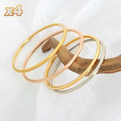 4 Pieces/lot Waterproof Stainless Steel Bracelet Bangles For Women Girls Simple Style Gold Plated Simple Charm Jewelry