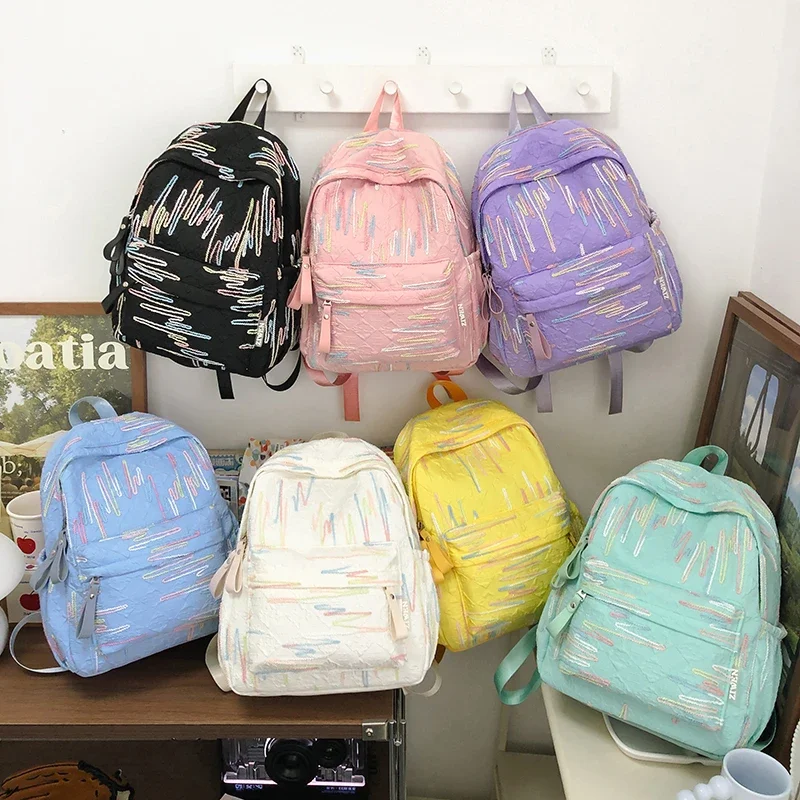 Nylon Stof Rits Met Kwast Borduren Waterdichte Preppy Studententas Mode Braakliggende Schattige Schooltas Mochila Bolsa