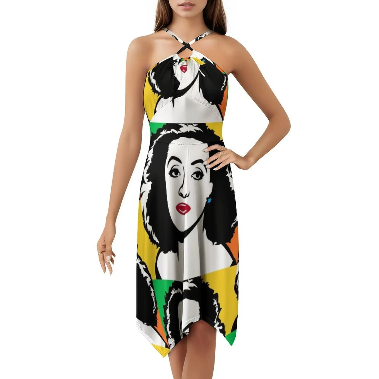فستان Bette Davis Cartoon Popart بوهيمي بدون أكمام للنساء مطبوع عليه فساتين حفلات الشاطئ Bette Davis Cartoon Popart #5