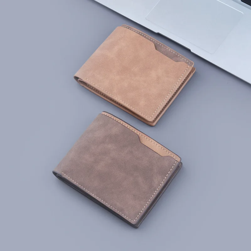 European and American Retro New Men Short Wallet 2 Fold Contrasting Colors Men's Half-fold Matte Wallet Soft Leather Wallet Bag