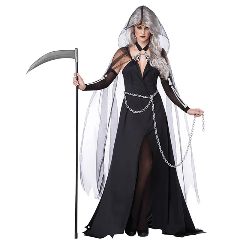 

Halloween Fantasia Role Play Death Cosplay Adult Women Carnival Fancy Party Death Costume Dress Up Suit