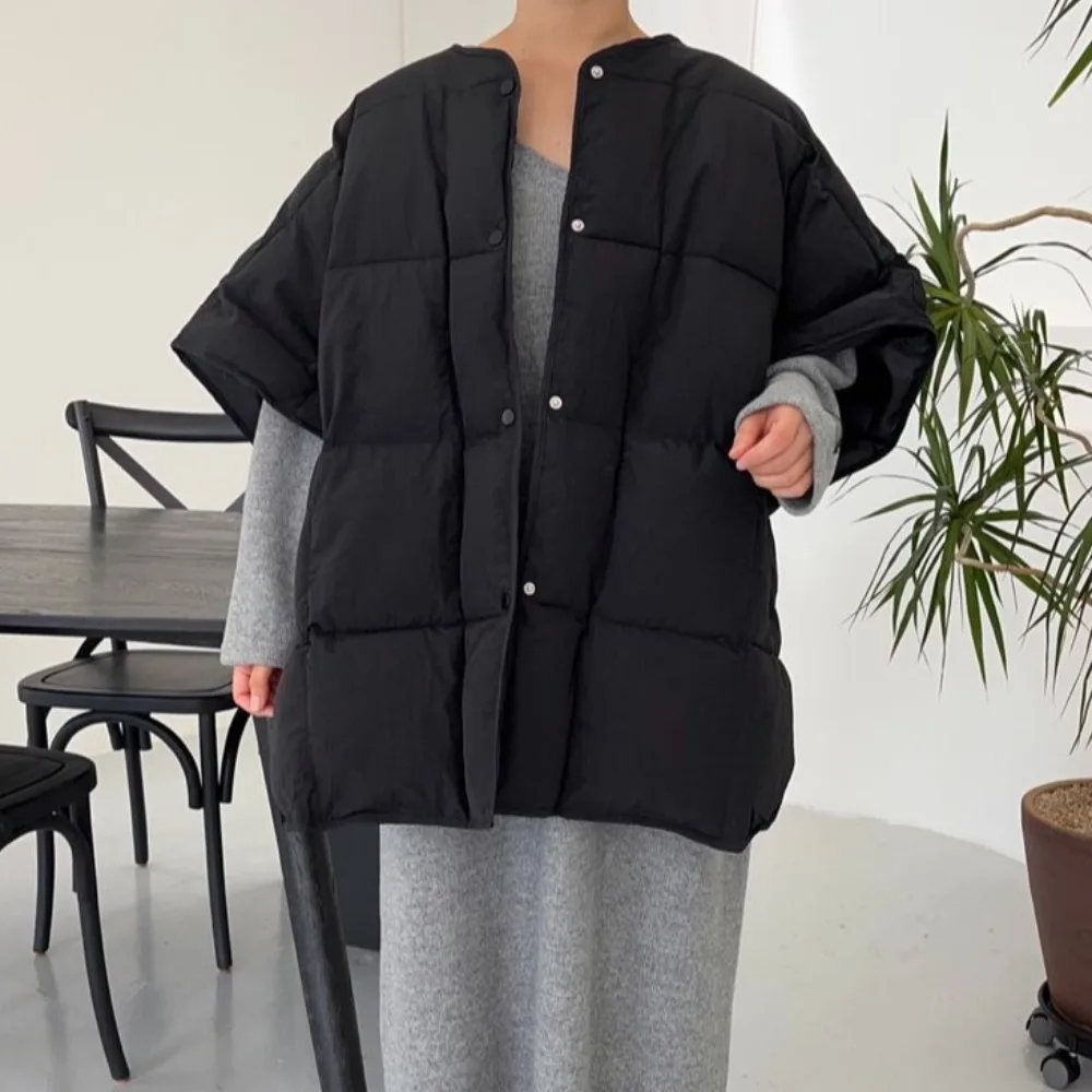 เสื้อกั๊กผ้าฝ้ายสไตล์เกาหลีย้อนยุคสำหรับผู้หญิง ทรงหลวม แฟชั่นทันสมัย ให้ความรู้สึกหรูหรา สไตล์ลำลอง เสื้อผ้าฝ้ายแฟชั่น