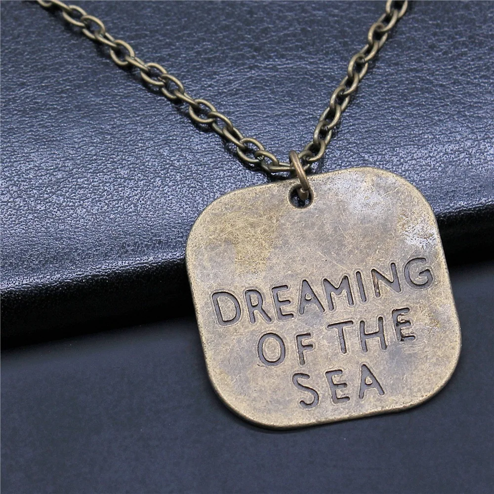 Antique Bronze Color 30x30mm Big Size One Sided Dreaming Of The Sea Pendant Necklace Long Chain