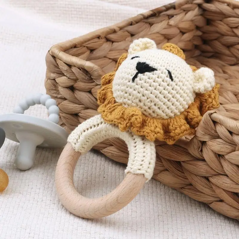 Q22D Baby Teether Rattle Handbell Crochet Lion Rattle Toy Mobile Gym-Play Baby Music Rattle Toy Infant Teething Gift