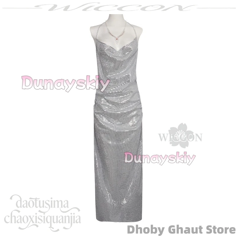 

Anime Game Azur Lane Cosplay USS St. Louis Sequins Evening Gown Sexy Long Dress Spaghetti Strap Waist Cinching Dress Wigs 코스프레