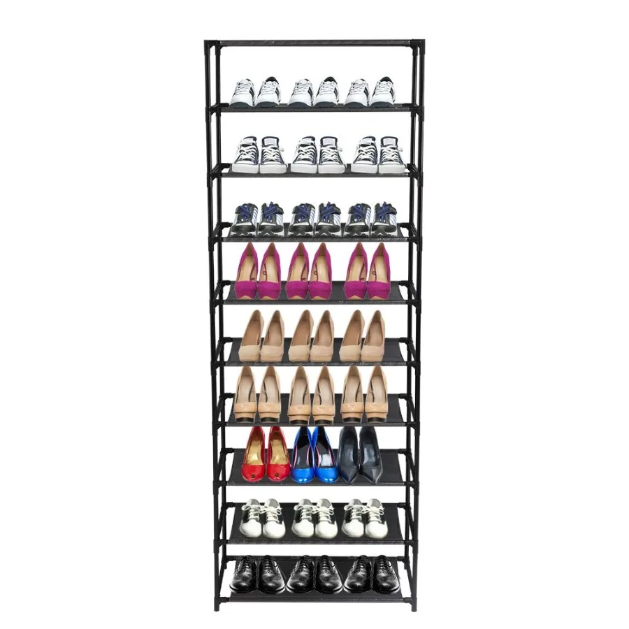 

10 Tier Stackable Shoe Rack Storage Shelves Stainless Steel Frame Holds 50 Pairs Of Shoes