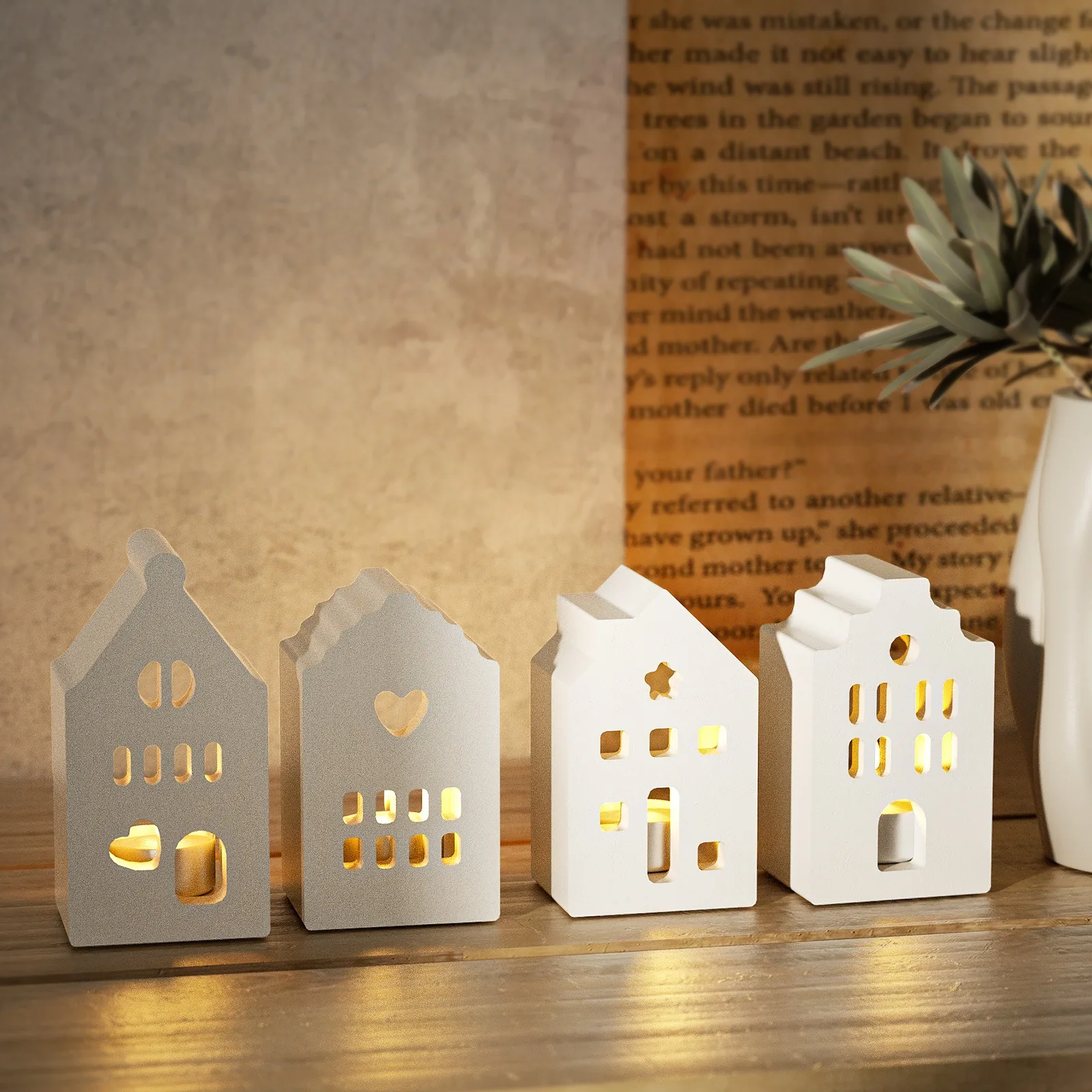 4-Cavity European Style House Silicone Mold DIY Atmosphere Decorative Light Silhouette Night Light Mold