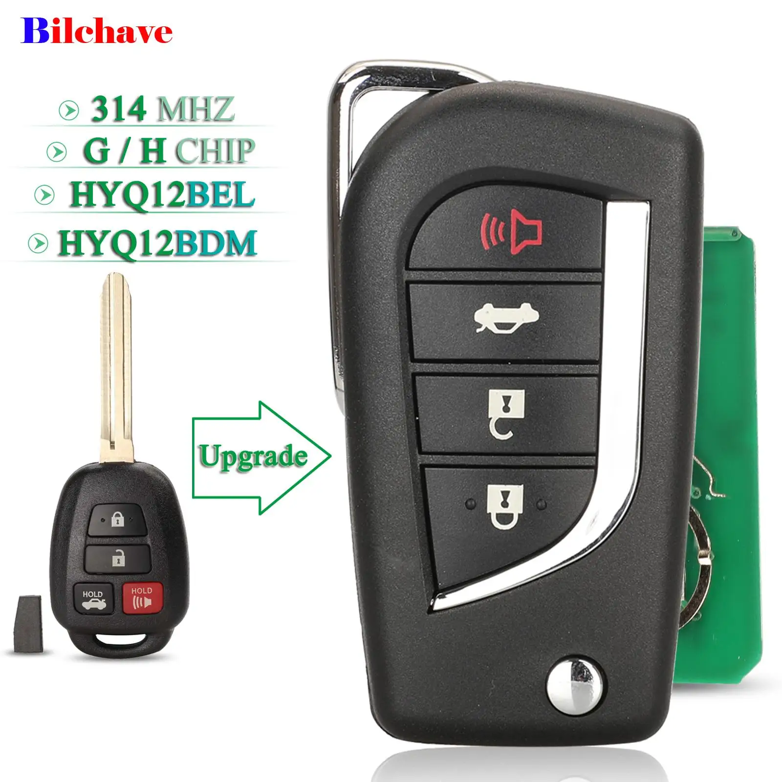 jingyuqin Modified For Toyota CAMRY 2012 2013 2014 2015 Corolla 4 Buttons Remote Car Key 314Mhz HYQ12BDM HYQ12BEL G / H Chip Fob