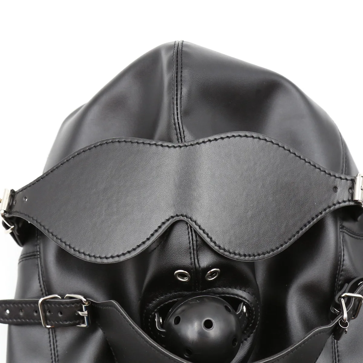 BDSM Full Face Sex Mask Hood Headgear Set Eye Blind SM Slave Mouth Ball Gag Adjustable Head Size Adult Sex Cosplay Bondage Gears view 4