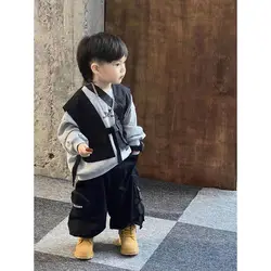 3 PCS set Spring Autumn Boy Handsome set Casual vest+ TShirt+Loose Pant Kid Children baby toddler Boy Fashion clothes Streetwear