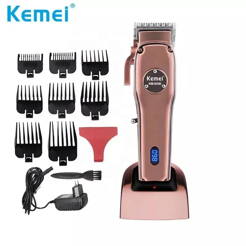 Kemei KM-9350 Adjustable LCD Display, Electric Hair Clipper, Carbon Steel Blade with Base