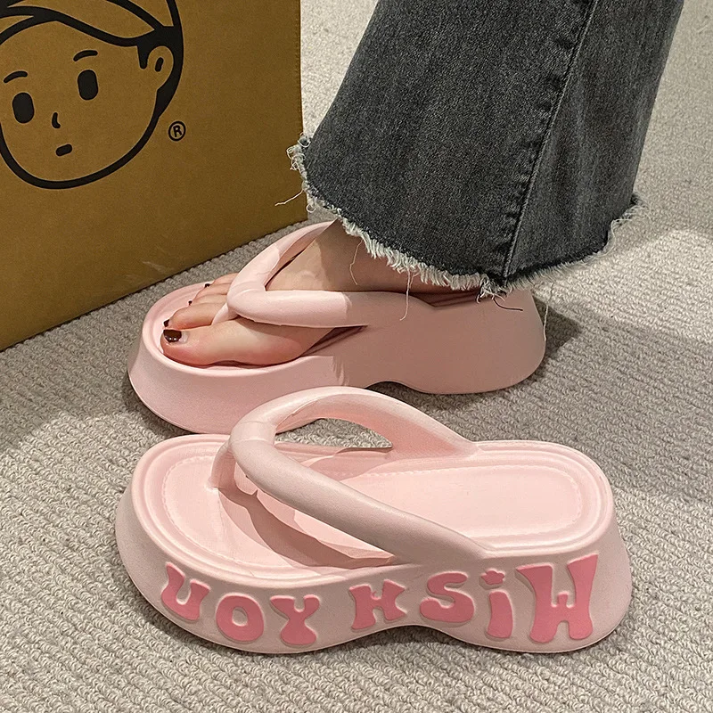 صنادل صيفية ذات نعل سميك، صنادل نسائية عصرية بكعب مكتنز، صنادل شاطئ منزلية بنعل ناعم #3