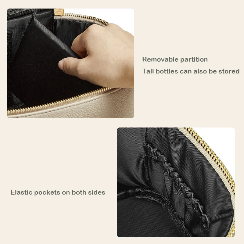 Large Capacity Travel Cosmetic Bag for Women,PU Leather Waterproof Portable with Handle and Divider,Hanging Travel Toiletry Bag