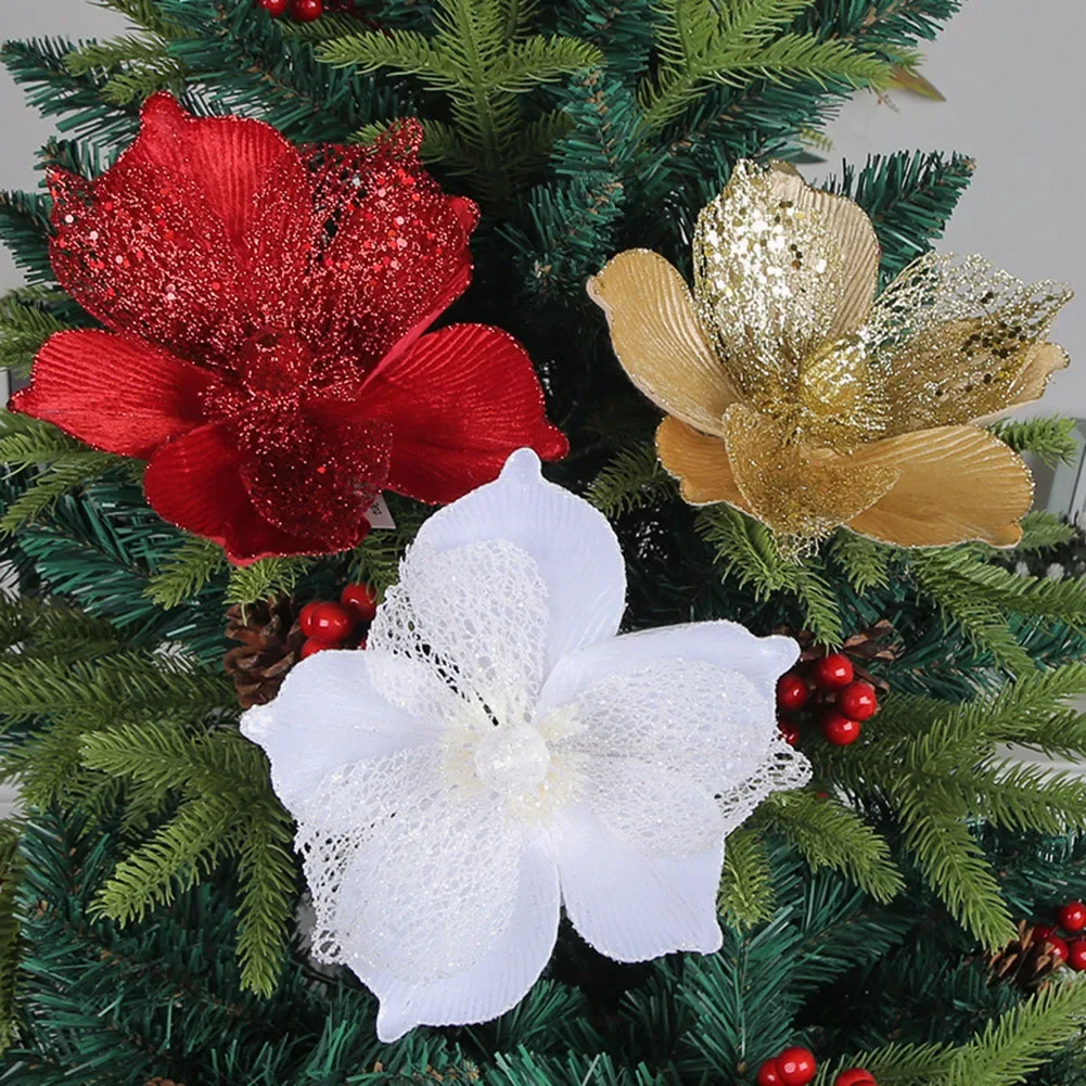 3 uds flores artificiales de Navidad adornos de árbol de Navidad adornos navideños para el hogar decoración de Año Nuevo regalos de Navidad