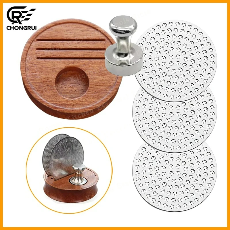 Coffee Puck Screen with Storage Base Set Reusable Coffee Filter with Magnetic Removal Hammer for 51/53/58mm Espresso Accessories