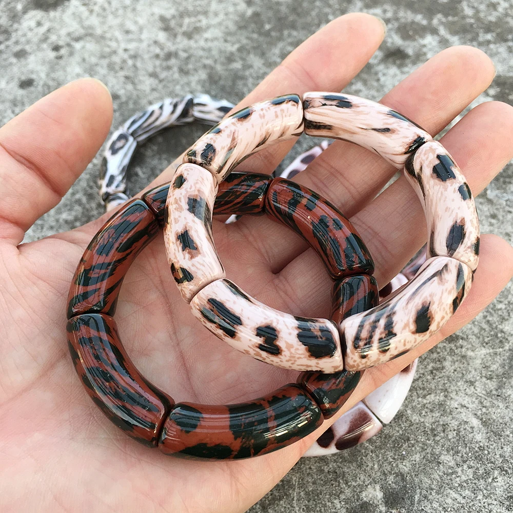 FishSheep Vintage Leopard Print Acrylic Stackable Bracelets Bangles for Women Resin Stretchy Bracelet 2023 Fashion Jewelry Gift