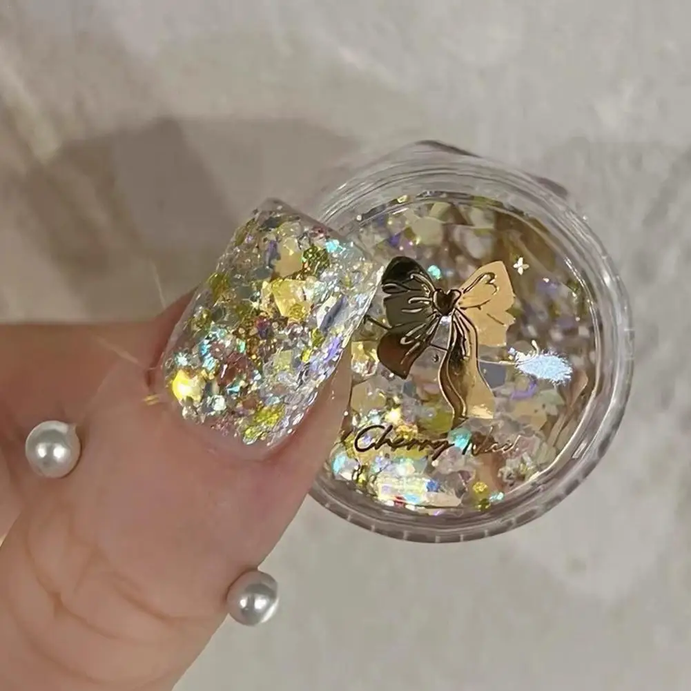 เล็บ Art Glitter Sequins 3D เลเซอร์เล็บที่มีสีสัน Confetti สติกเกอร์อุปกรณ์แต่งเล็บ Make Up DIY Decals ตกแต่ง