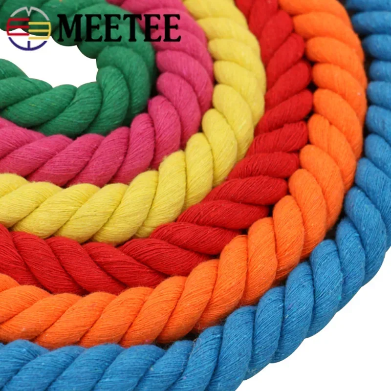 Meetee 1/2M 20mm Colorful Cotton Rope 3 Shares Twisted Cord DIY Decor Macrame Ropes for Bag Braided Cords Sewing Accessories