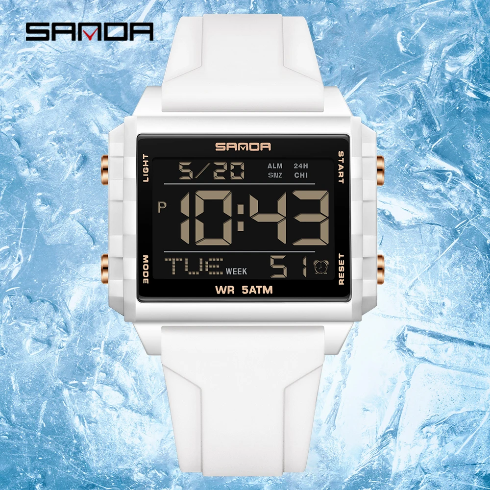 

SANDA Brand 6275 Square Transparent Timing Electronic Watch Student Alarm Clock Multifunctional Waterproof Sports Watch