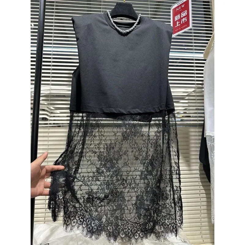 

Lace Splicing Mid-length T-shirt Women's Autumn Fashion Versatile and Chic Splicing Top