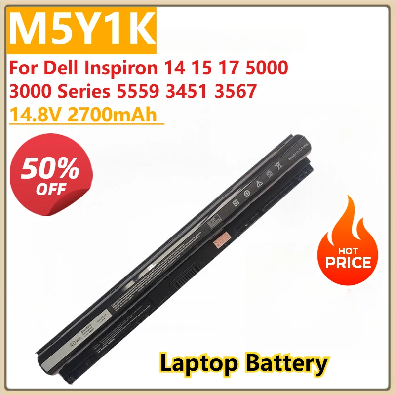 

Replacement Laptop Battery M5Y1K 14.8V 2700mAh for Dell Inspiron 14 15 17 5000 3000 Series 5559 3451 3567 5755 5756 5458 GXVJ3
