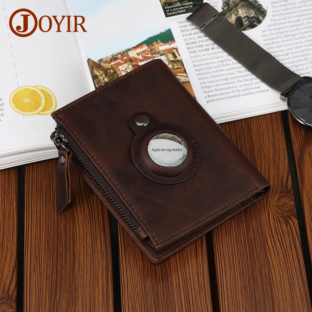 

JOYIR Genuine Cow Leather AirTag Wallet Mens RFID Blocking Wallet Vintage Air Tag Wallet Card Holder Bifold Gifts for Men