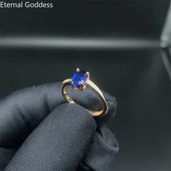 Natural Sapphire Ring London Blue Classic Fashion Jewelry S925 Sterling Silver Plated 18k Yellow Gold Dark Stone Engagement