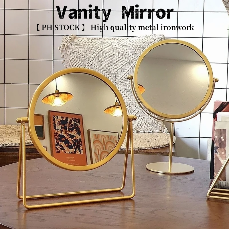 مرآة زينة مستديرة باللون الذهبي الشمالي للمكياج ومرايا سطح الطاولة ديكور المنزل 360 ° مرآة مستحضرات التجميل قابلة للتعديل #1