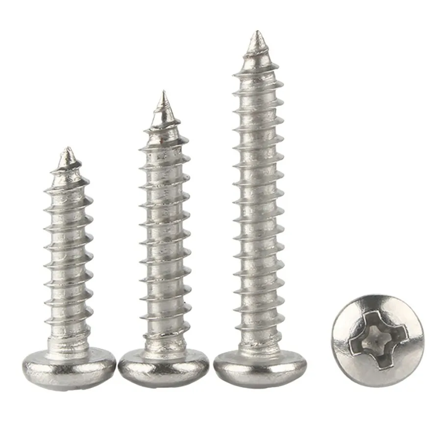 M1.2 M1.4 M1.7 M2 M2.2 M2.6 M3 M3.5 M4 M5 M6 Small 304 Stainless Steel Cross Phillips Pan Round Head Self Tapping Screw
