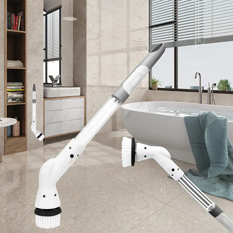 

Electric Cleaning Brush Cordless Electric Rotating Scrubber Brush Heads and Adjustable Extension Handle Household Cleaning Tools