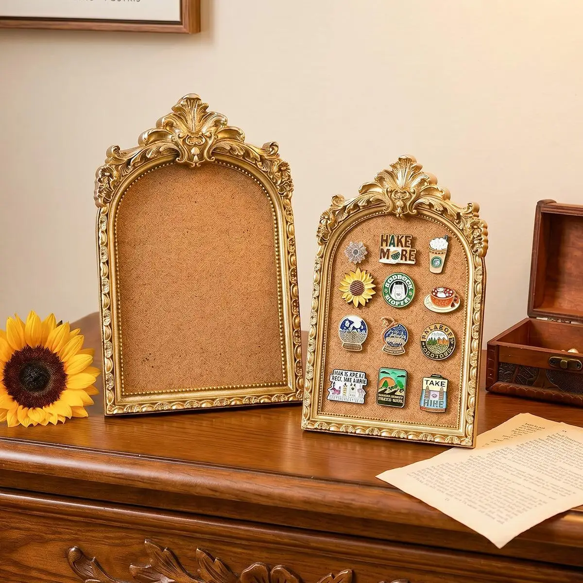 6/7/8 Inches Luxury Minimalist Engraved Frame For Display. Desktop Decorative Pin Storage Rack. Retro Artistic Decor Item