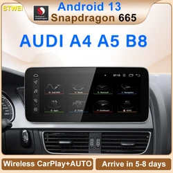 STWEI Snapdragon665 Android13 Wireless AUTO Carplay For AUDI A4 A5 B8 Car Video Players GPS Navigation Central Multimedia Screen