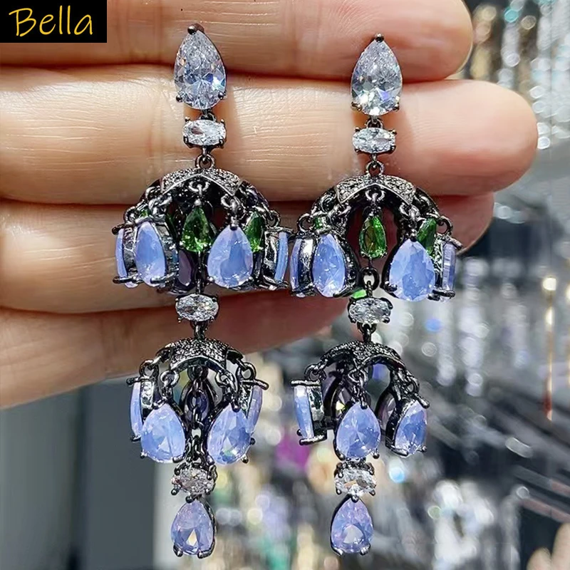 

White Orange Blue Long Earrings for Women Luxury Jewelry Winde Chime Earrings Wedding Dinner Party Accessories Gift Female