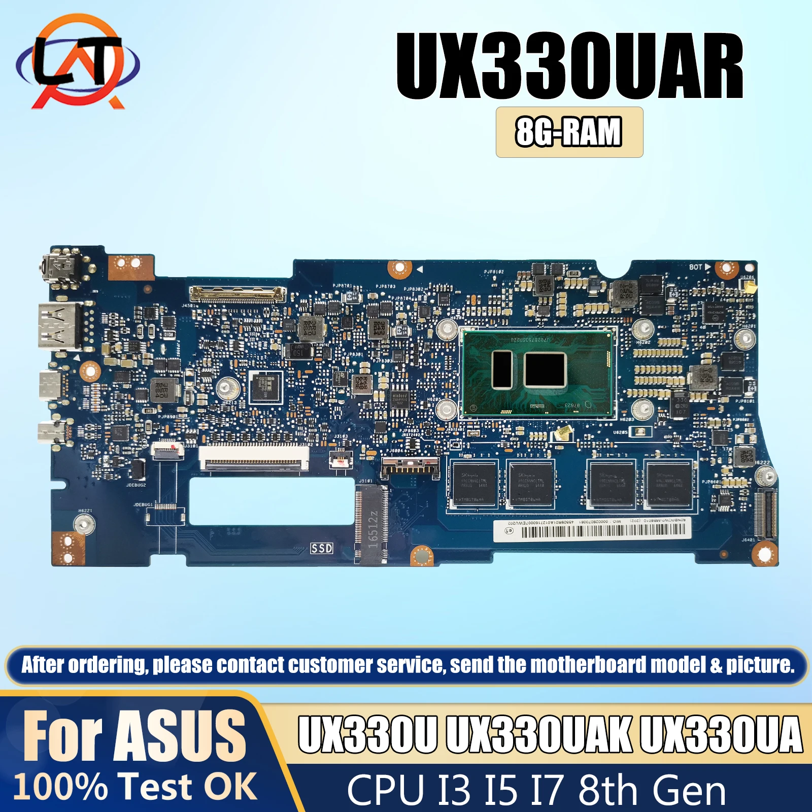 

UX330UAR Mainboard For ASUS UX330U UX330UAK UX330UA Laptop Motherboard I3 I5 I7 8th Gen CPU 8GB RAM 100% Test OK