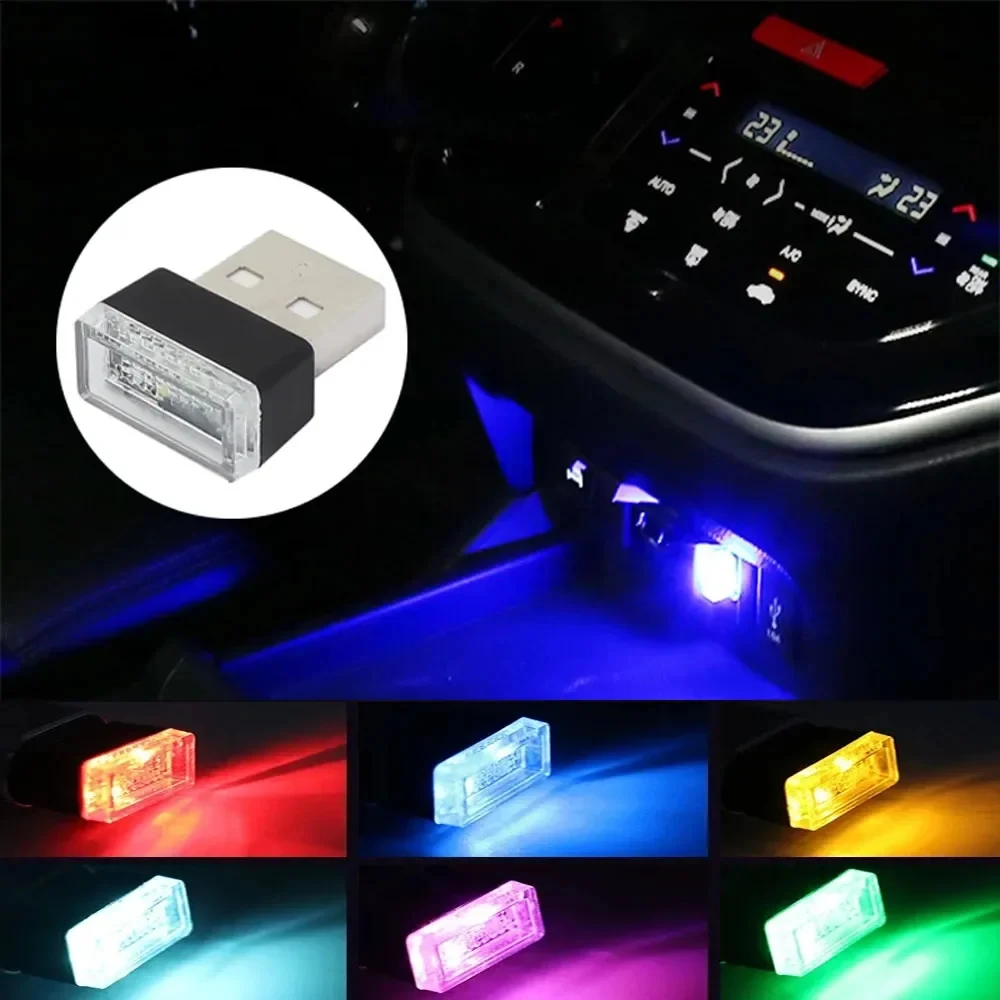 1PC Car Mini USB LED Atmosphere Lights Decor Lamp LED 5V PC Portable Plug Ambient Blue Emergency Lights Car Interior Light